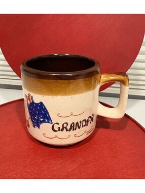 Vintage 1986 OTC Grandpa Ceramic Coffee Mug Brown and Cream